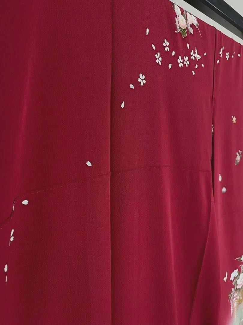 値下げ★ 中古　振袖　仕立て上がり　赤　えんじ色　NO.B12