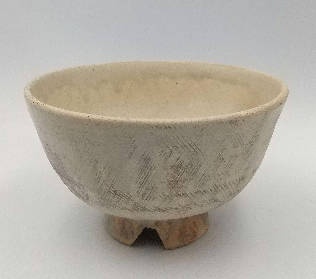 真作保証 陶泉 千漢鳳造 聞慶窯 櫛目割高台茶碗 猫掻茶碗 共箱付 未使用②