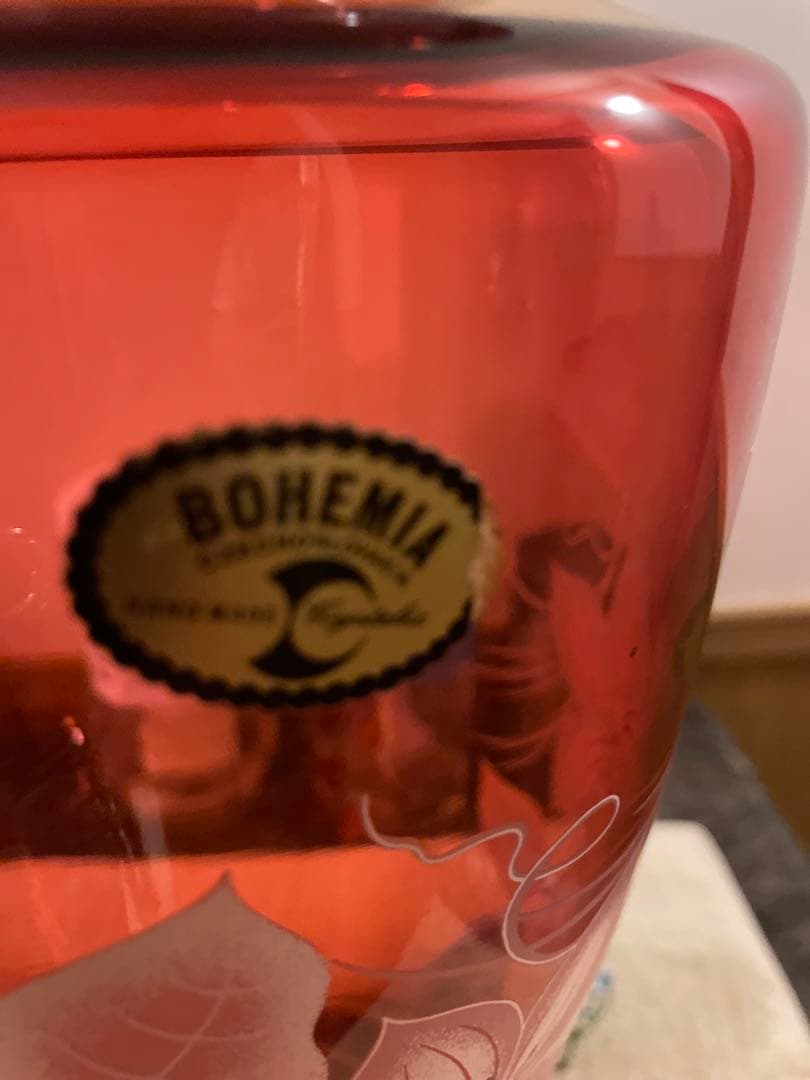 最終価格未使用BOHEMIA ◆【花器】ボヘミア/手描き フラワーベースボルドー