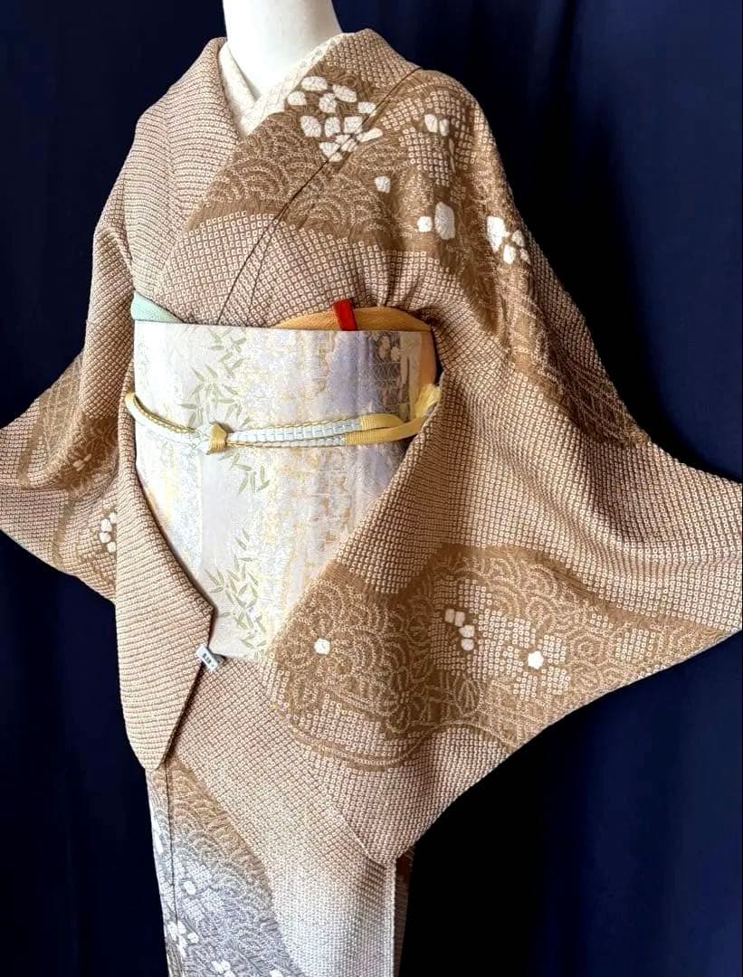 【総絞訪問着】本疋田絞り極上品　道長手絞り手染め　LLサイズ