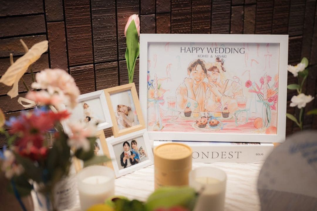 ＼結婚式の思い出にぴったり／ ふんわり水彩風のウェディング似顔絵【フレーム付き】