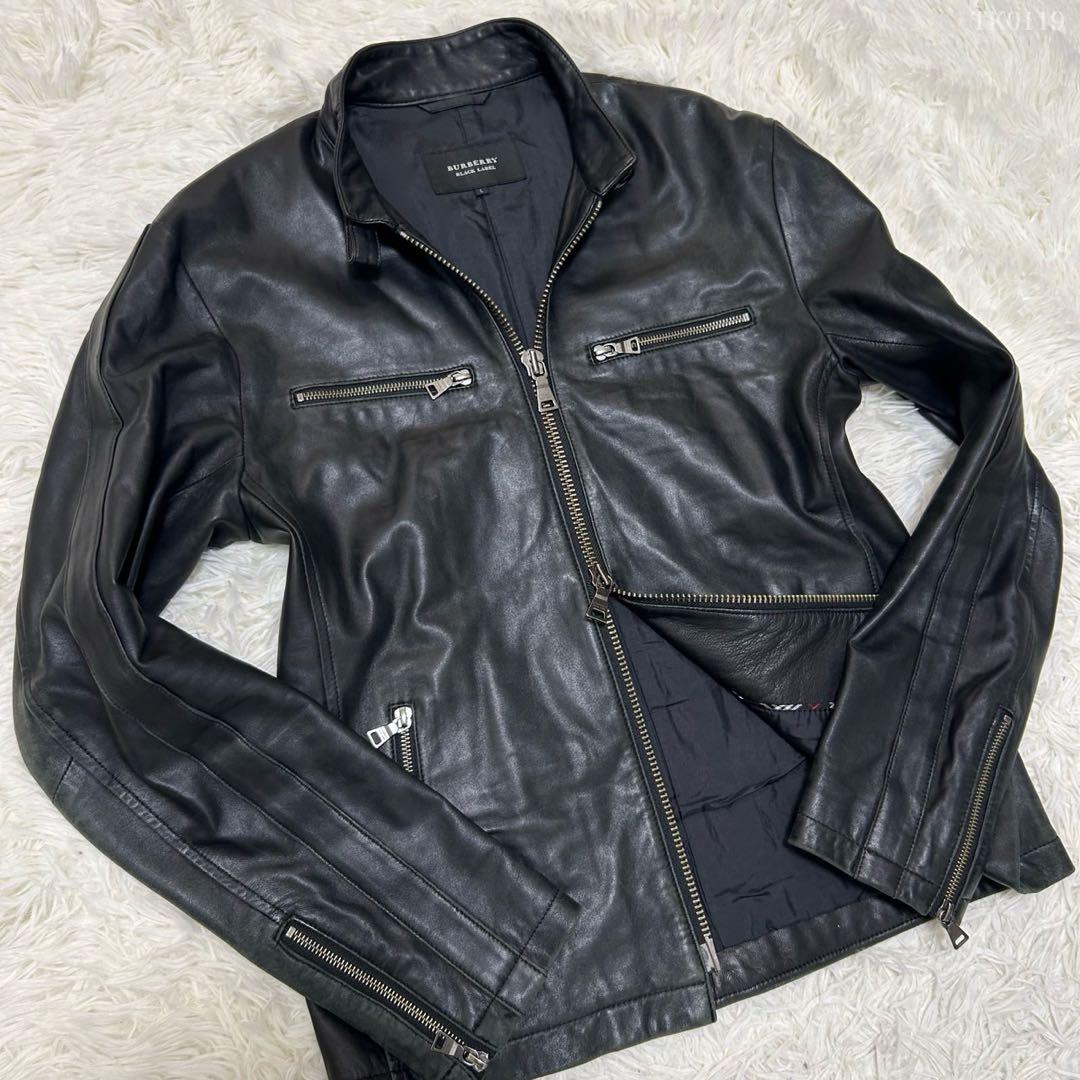 【美品/L】バーバリーブラックレーベル ライダース レザージャケット ノバ 黒