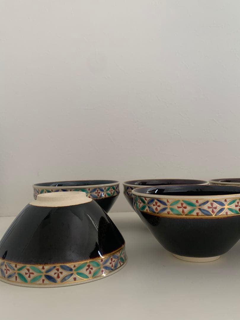 茶道具　城岳　天目釉七宝文数茶碗　10客