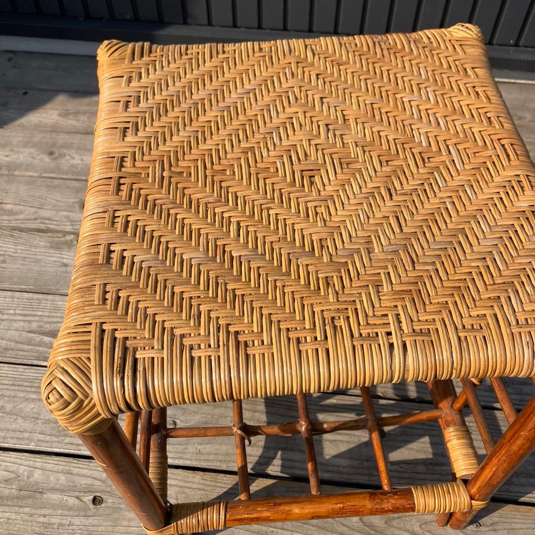 昭和レトロ 四角スツール ラタンスツール 格子型 腰掛け 古家具 ビンテージ