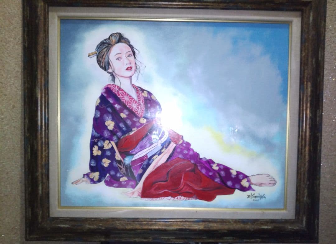 美人画、裸婦、油彩１２号、芸子、山本英二、額縁、真作肉筆、高塚省吾、森本草介。