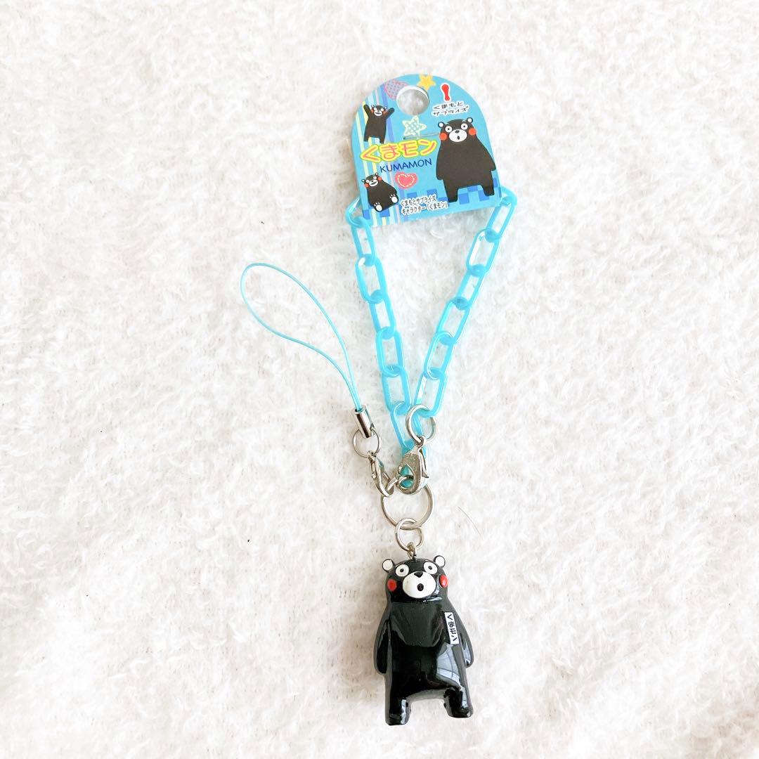 ☘️ くまモン ストラップ 黒 水色チェーン ご当地キャラクター 熊本 ゆるキャラ