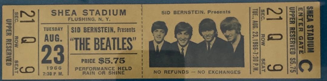 ビートルズ　シェアスタジアムコンサート未使用チケット、証明書、ポスター