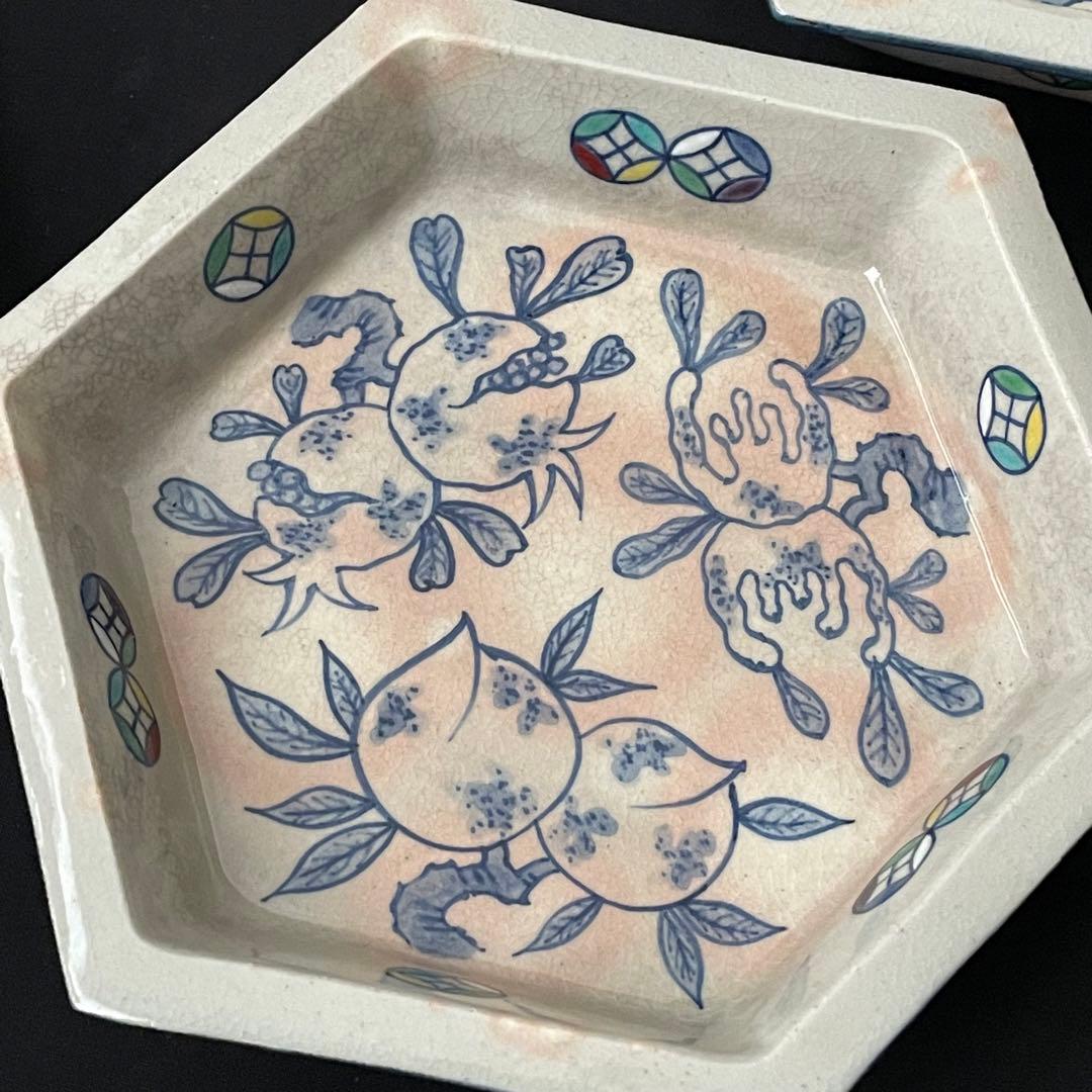 祥瑞窯 浅見五郎助 5代 6代 京焼 清水焼 六角皿 三多図 七宝文