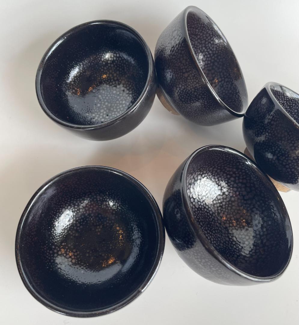 中国博山 油滴天目 雨滴 山東 酒盃 杯 ぐい呑 湯のみ 湯呑 茶道具 ５客揃