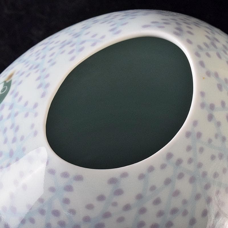 益子焼　室町勝廣作　彩象嵌　野鳥文　扁壷　共箱　M　R7930B