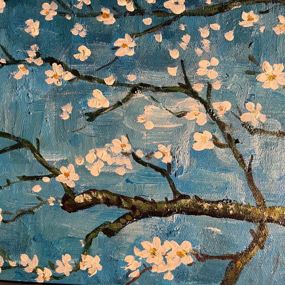★秀作★ 手書き油絵 ゴッホ 花咲くアーモンドの枝 額付 絵画 インテリア 油彩