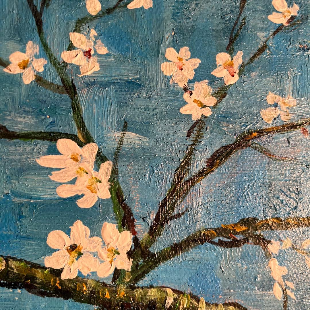 ★秀作★ 手書き油絵 ゴッホ 花咲くアーモンドの枝 額付 絵画 インテリア 油彩
