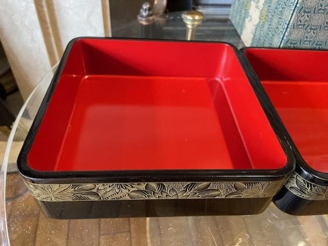 漆器 重箱 3段 花模様