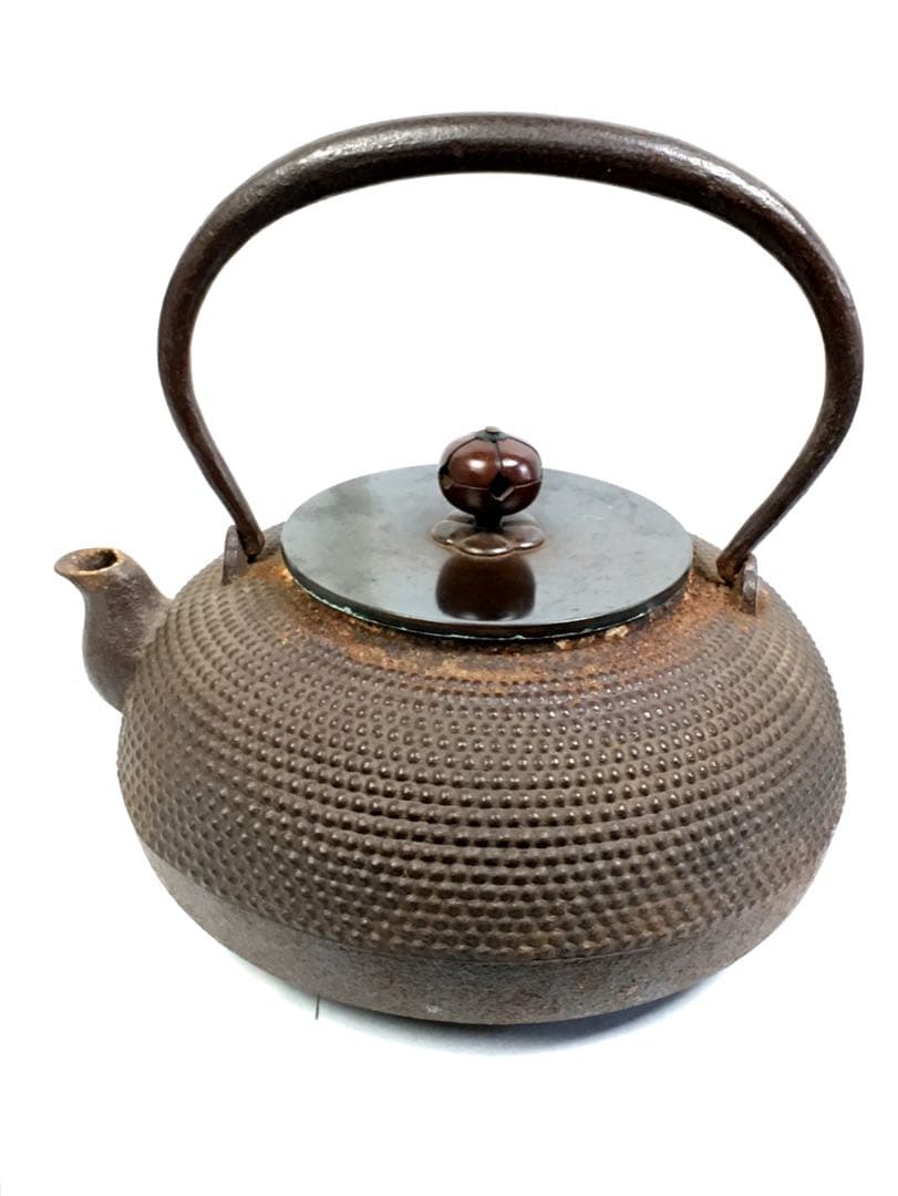 S167平丸霰地紋 鉄瓶 釜師 佐藤浄清造 共箱 茶道具