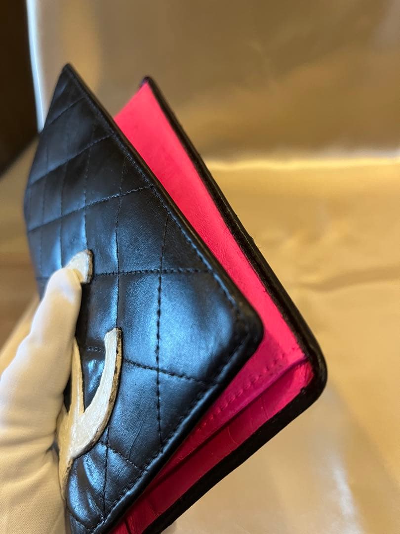 シャネル CHANEL カンボンライン 長財布 ブラックピンク 正規品リペア済み