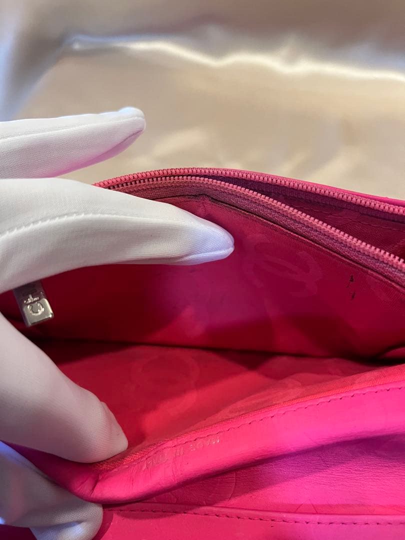 シャネル CHANEL カンボンライン 長財布 ブラックピンク 正規品リペア済み