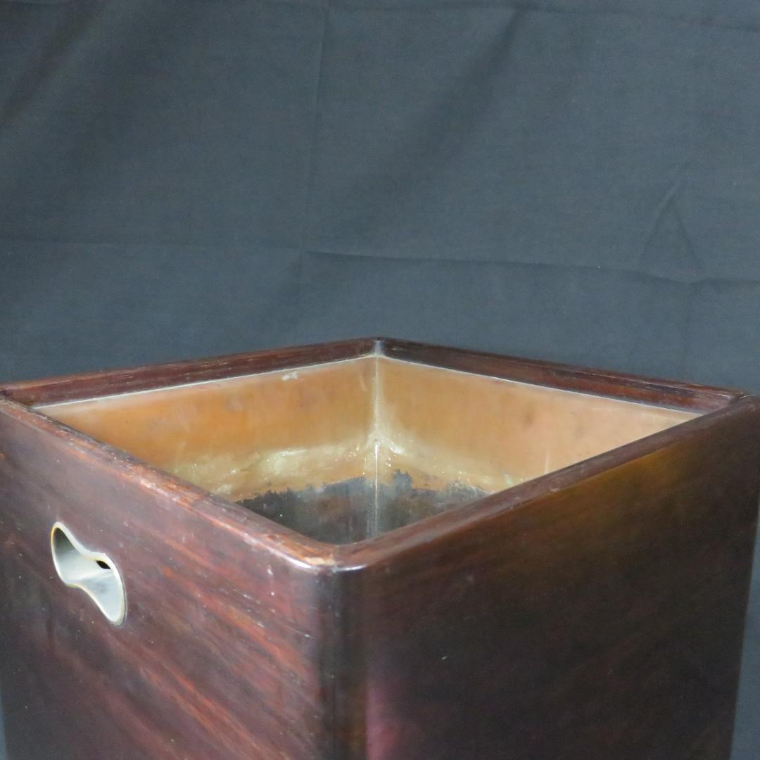 角火鉢 紫檀製 木製 瓢箪取っ手 内銅 囲炉裏 手あぶり B