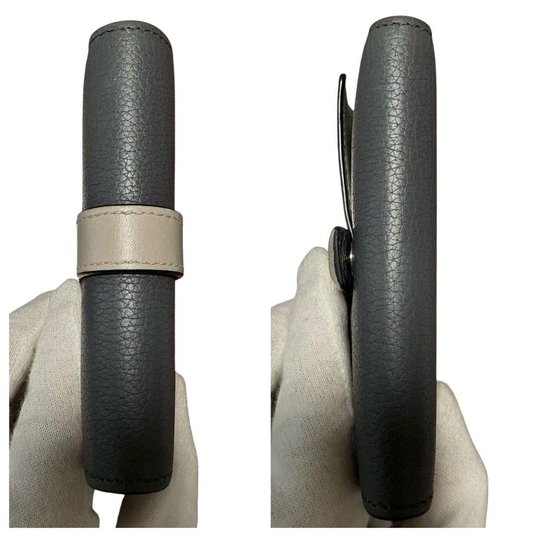 美品　ロエベ　バーティカルウォレット　スモール　三つ折り　レザー　ダークグレー