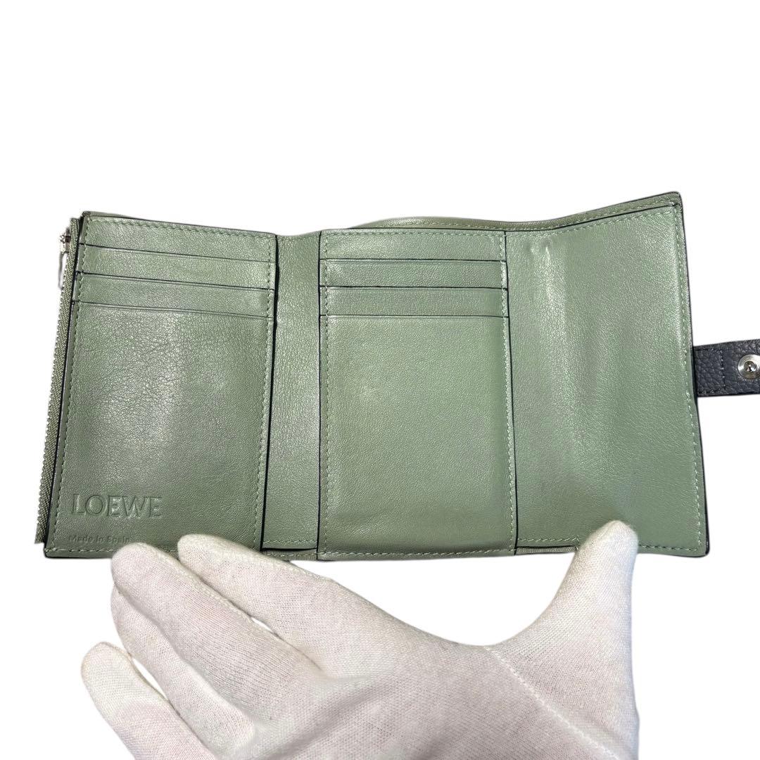 美品　ロエベ　バーティカルウォレット　スモール　三つ折り　レザー　ダークグレー