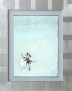 油絵 菅家令子 絵 絵画 インテリア 額付(白) F3-091918 子猫女の子