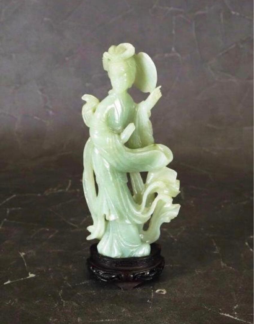 【大珍品】 玉石 中国古玩 天然石 天女 オブジェ 高さ25cm 置物 彫刻