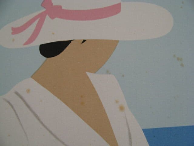 絵画　リトグラフ　窓辺の女性