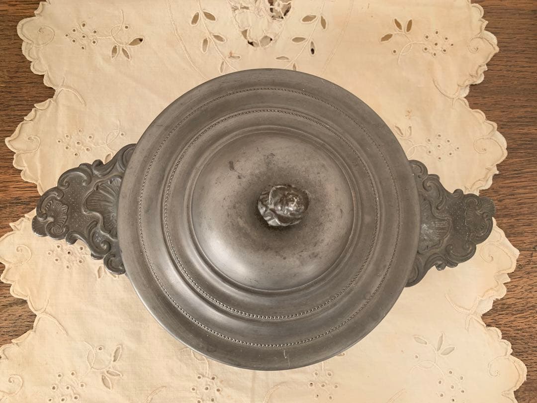 フランス　蚤の市　ピューター製　鍋　ブロカント