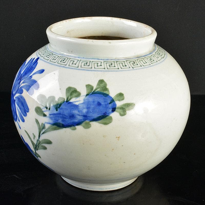 朝鮮美術　李朝　色絵　花文　壺　M　R7348B