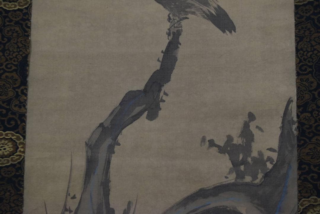 谷文晁/枯木叭叭鳥図/掛軸☆宝船☆Z-931