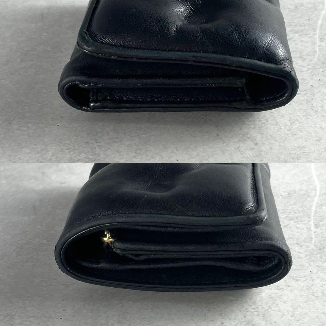 【大人気】マルジェラ 三つ折り財布 エンベロープ プリント カーフスキン 黒