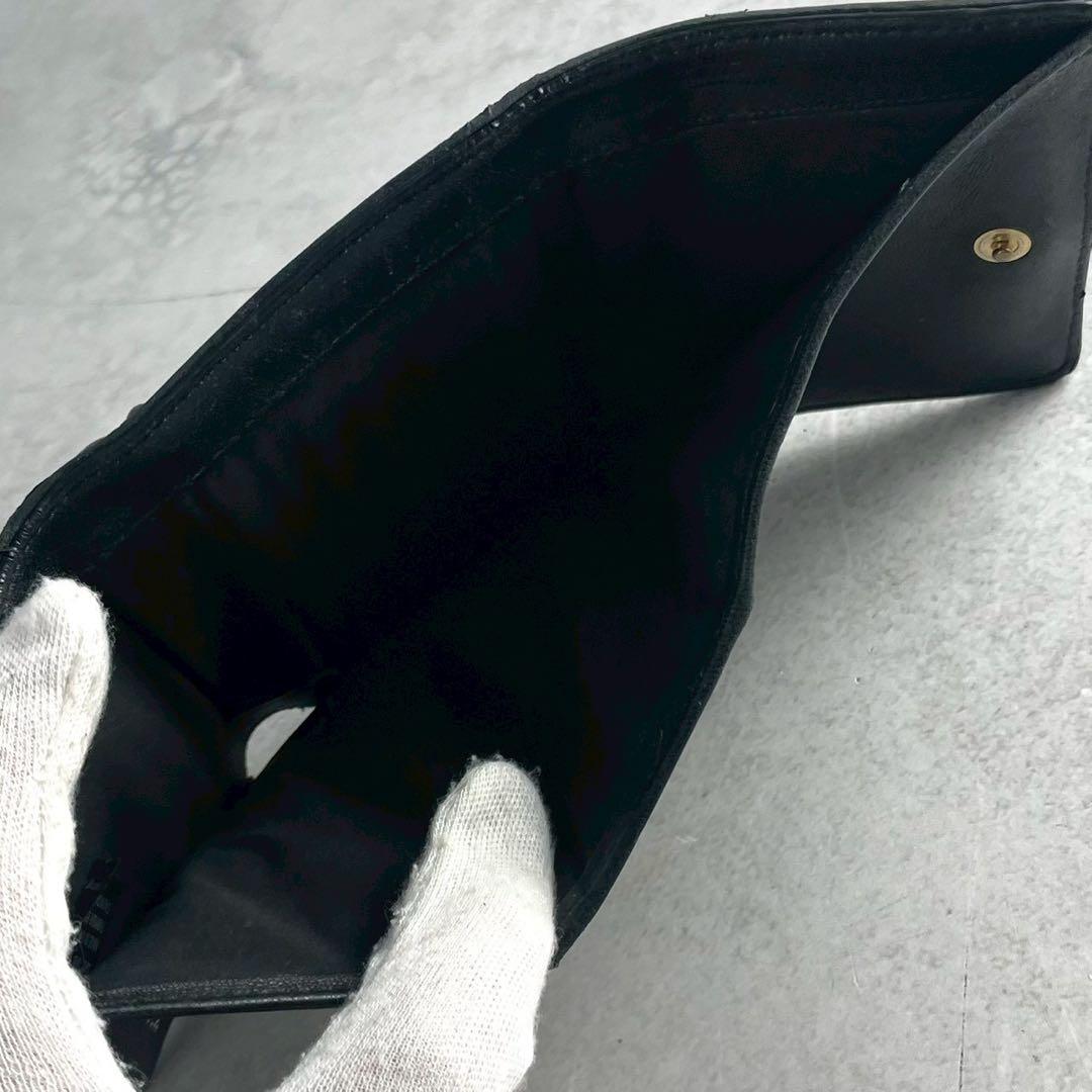 【大人気】マルジェラ 三つ折り財布 エンベロープ プリント カーフスキン 黒