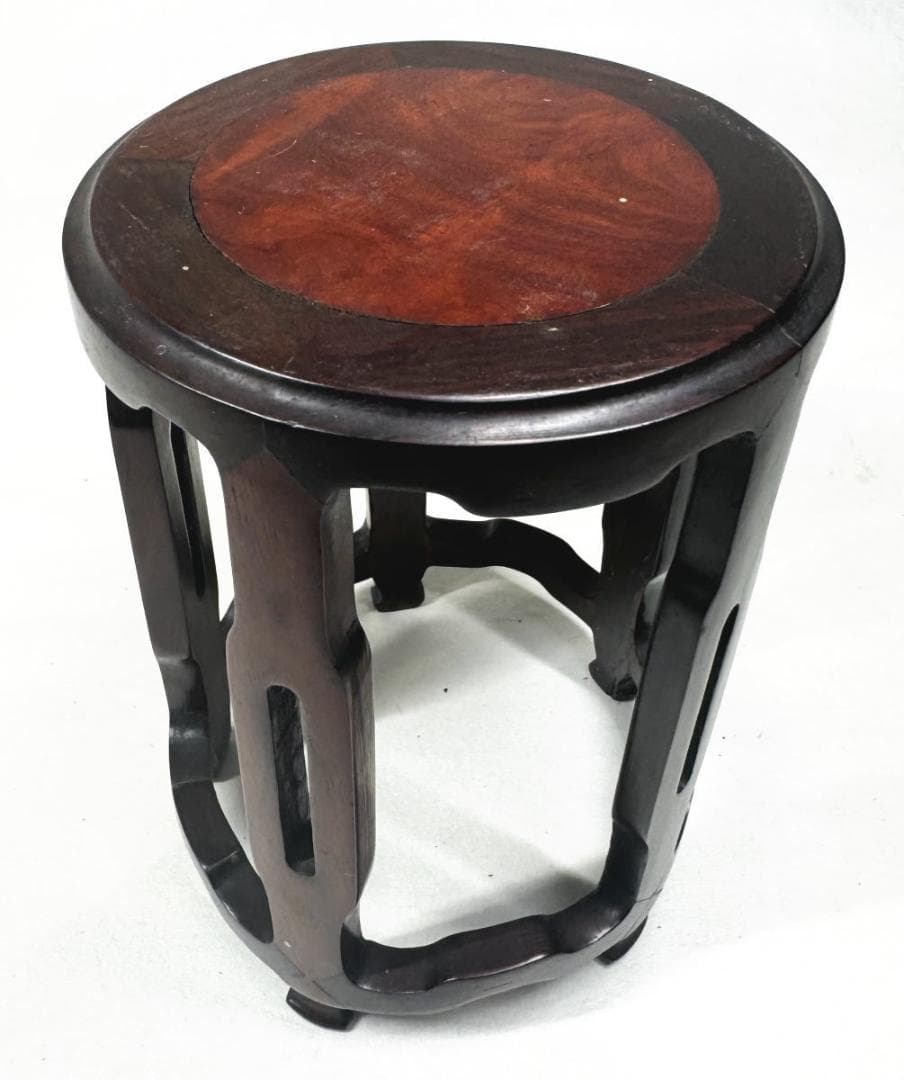 瘤杢 葡萄杢 唐木 透かし彫り小高卓台 玉杢 花梨 花台 華道 WWWT008