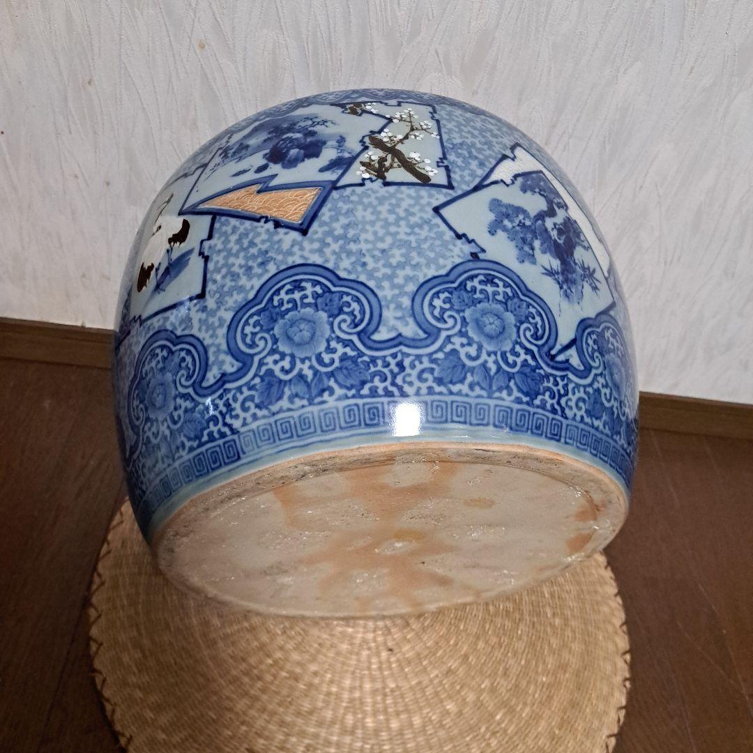 最終値下げしました❗明治～大正レトロ「藍色柄・丸火鉢」