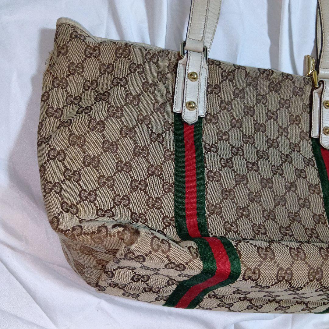 GUCCI　グッチ　シェリー　gg　キャンバス　レザー　トートバッグ
