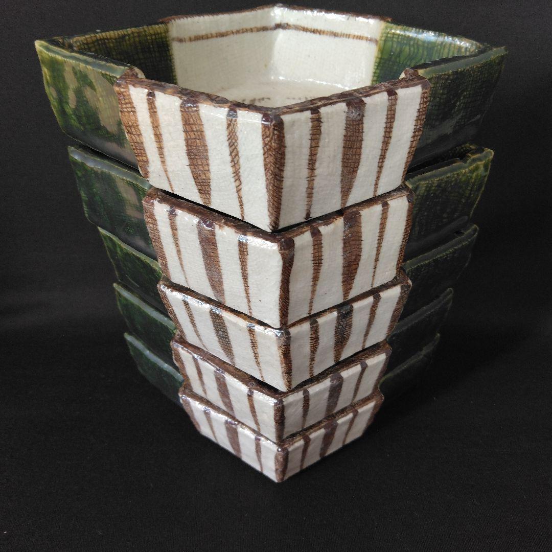 織部焼 古瀬戸窯 村瀬甲二 作 織部菱形小鉢 5客 懐石道具 割烹料理 料亭