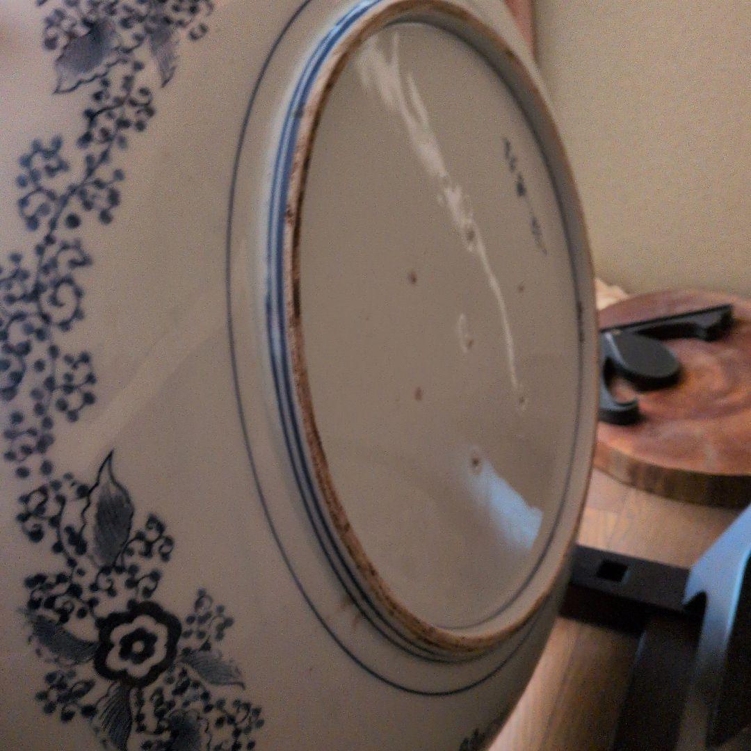 有田焼 間取鯉鶴山水　尺8大皿　 忠峰作　2尺皿　大きな飾り皿額立て付一部欠け