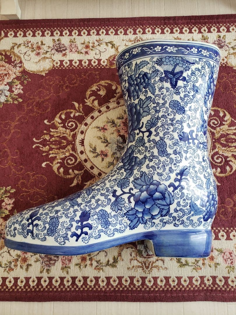 染付 アンティーク 陶器 骨董 浪漫 ガーデニング 花器 フラワーベース 傘立て