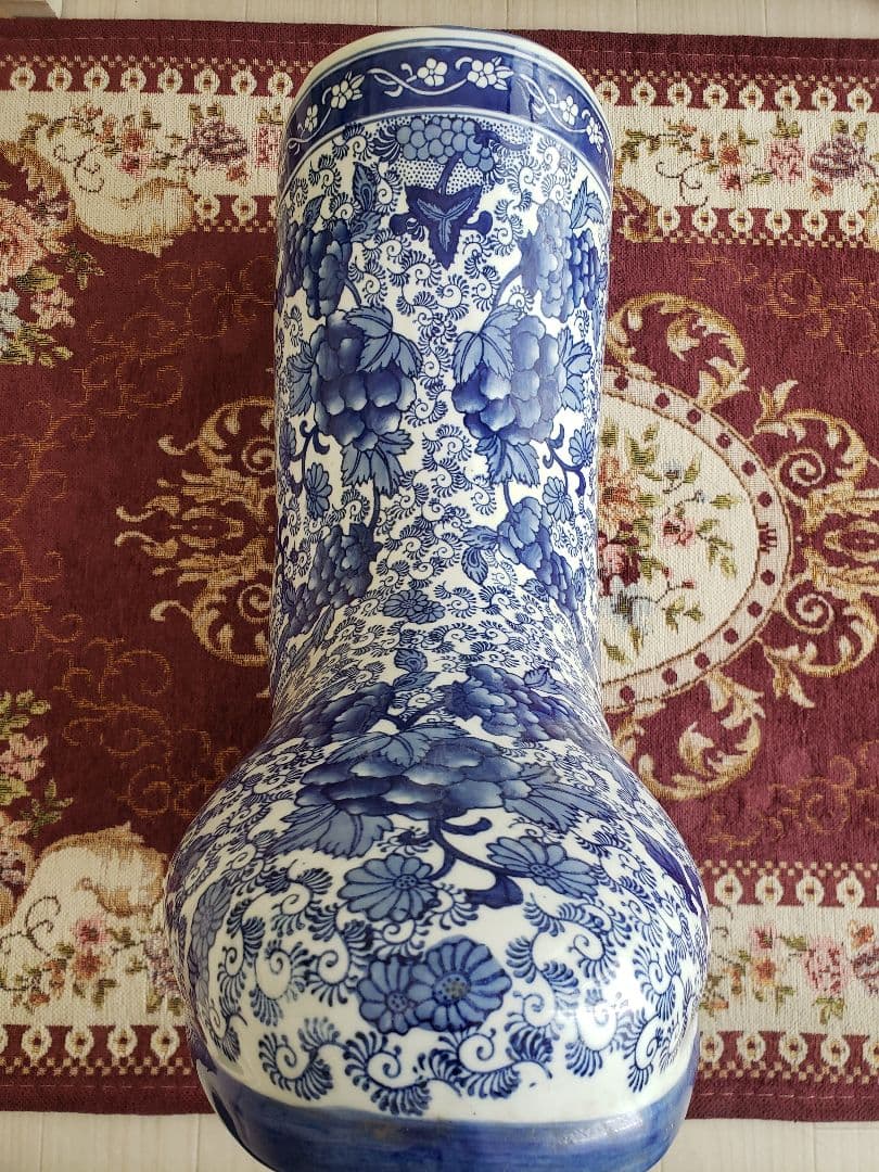 染付 アンティーク 陶器 骨董 浪漫 ガーデニング 花器 フラワーベース 傘立て