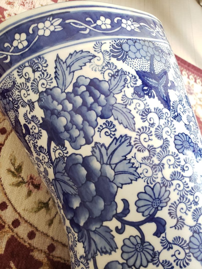 染付 アンティーク 陶器 骨董 浪漫 ガーデニング 花器 フラワーベース 傘立て