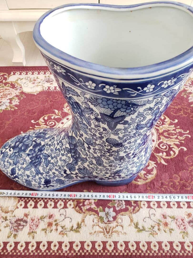 染付 アンティーク 陶器 骨董 浪漫 ガーデニング 花器 フラワーベース 傘立て