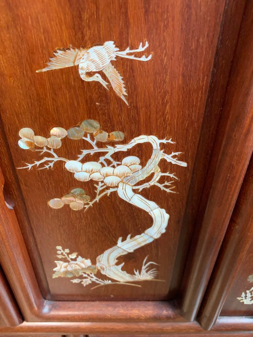 螺鈿細工 茶箪笥 昭和レトロ シェルフ 茶棚 貝 手作り 古道具