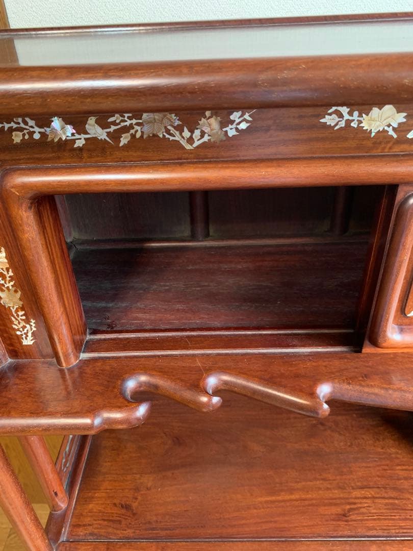 螺鈿細工 茶箪笥 昭和レトロ シェルフ 茶棚 貝 手作り 古道具