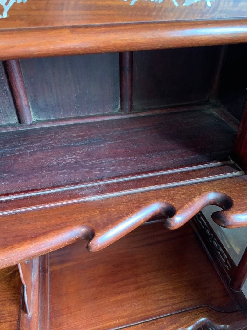 螺鈿細工 茶箪笥 昭和レトロ シェルフ 茶棚 貝 手作り 古道具