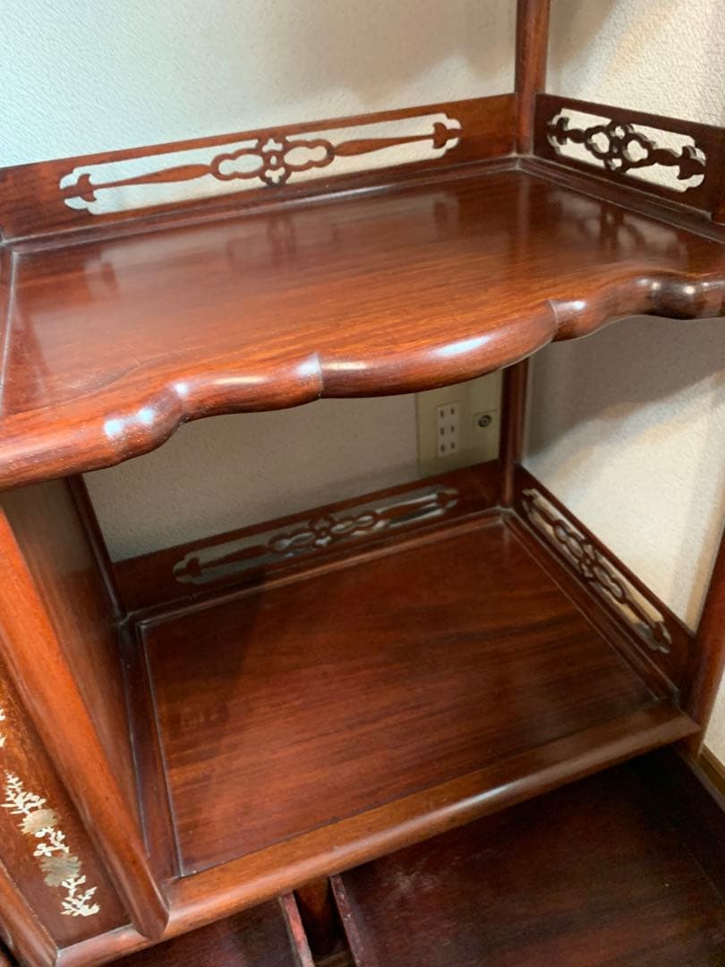 螺鈿細工 茶箪笥 昭和レトロ シェルフ 茶棚 貝 手作り 古道具