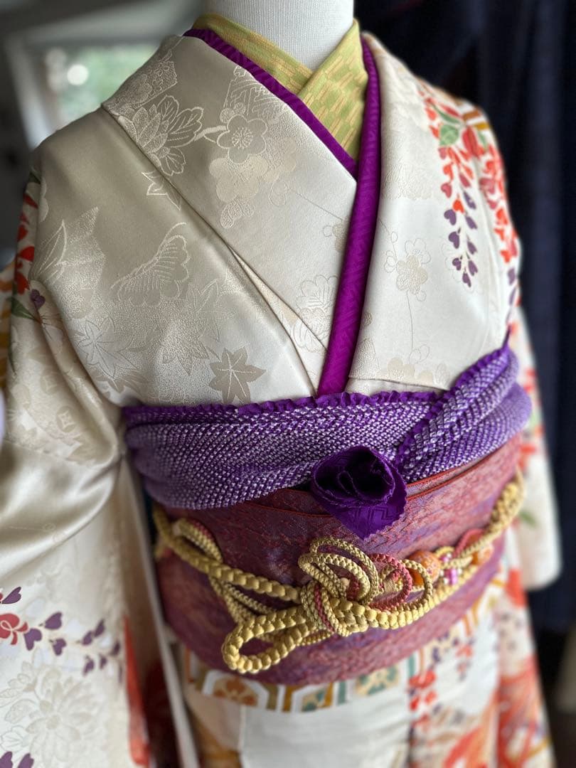 excite 振袖&袴フルセット クリームホワイト アイボリー 鳳凰 金駒