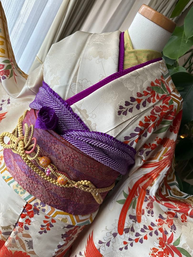 excite 振袖&袴フルセット クリームホワイト アイボリー 鳳凰 金駒