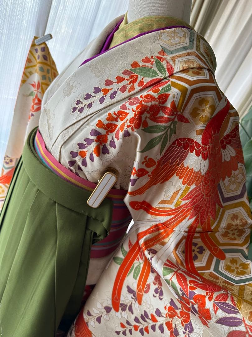 excite 振袖&袴フルセット クリームホワイト アイボリー 鳳凰 金駒