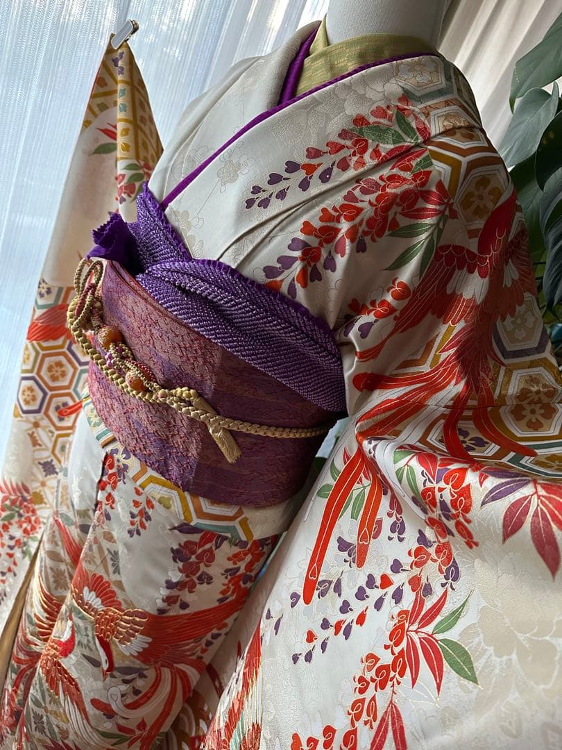 excite 振袖&袴フルセット クリームホワイト アイボリー 鳳凰 金駒