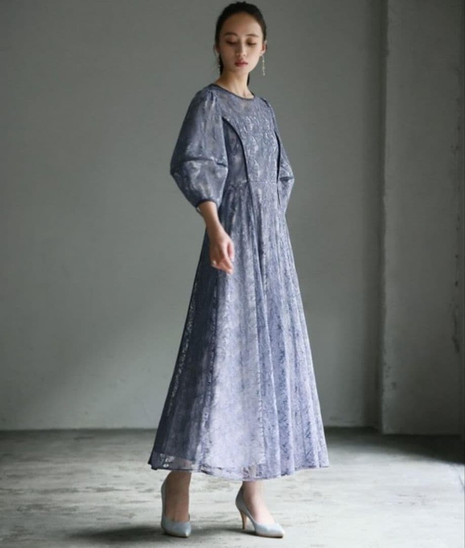 美品 GIRL パフスリーブ レース マキシドレス L 大きい ゆったり 結婚式