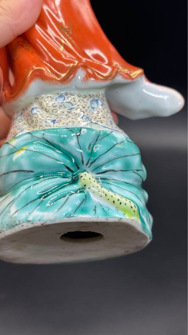 004 中国美術 色絵陶人形 高さ25cm 置物 オブジェ 古董品 觀音像